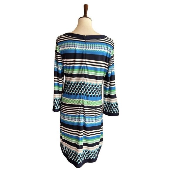 Vince Camuto Womens Blue Jersey Dotted Stripe Crew neck Mini Dress Size 14 - Picture 15 of 16